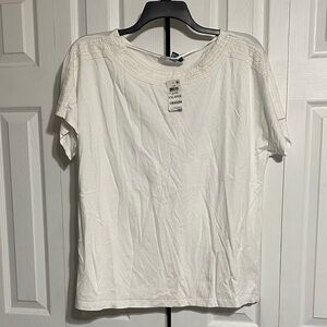 Karen Scott NWT white cotton knit & floral lace tee shirt size XXL
